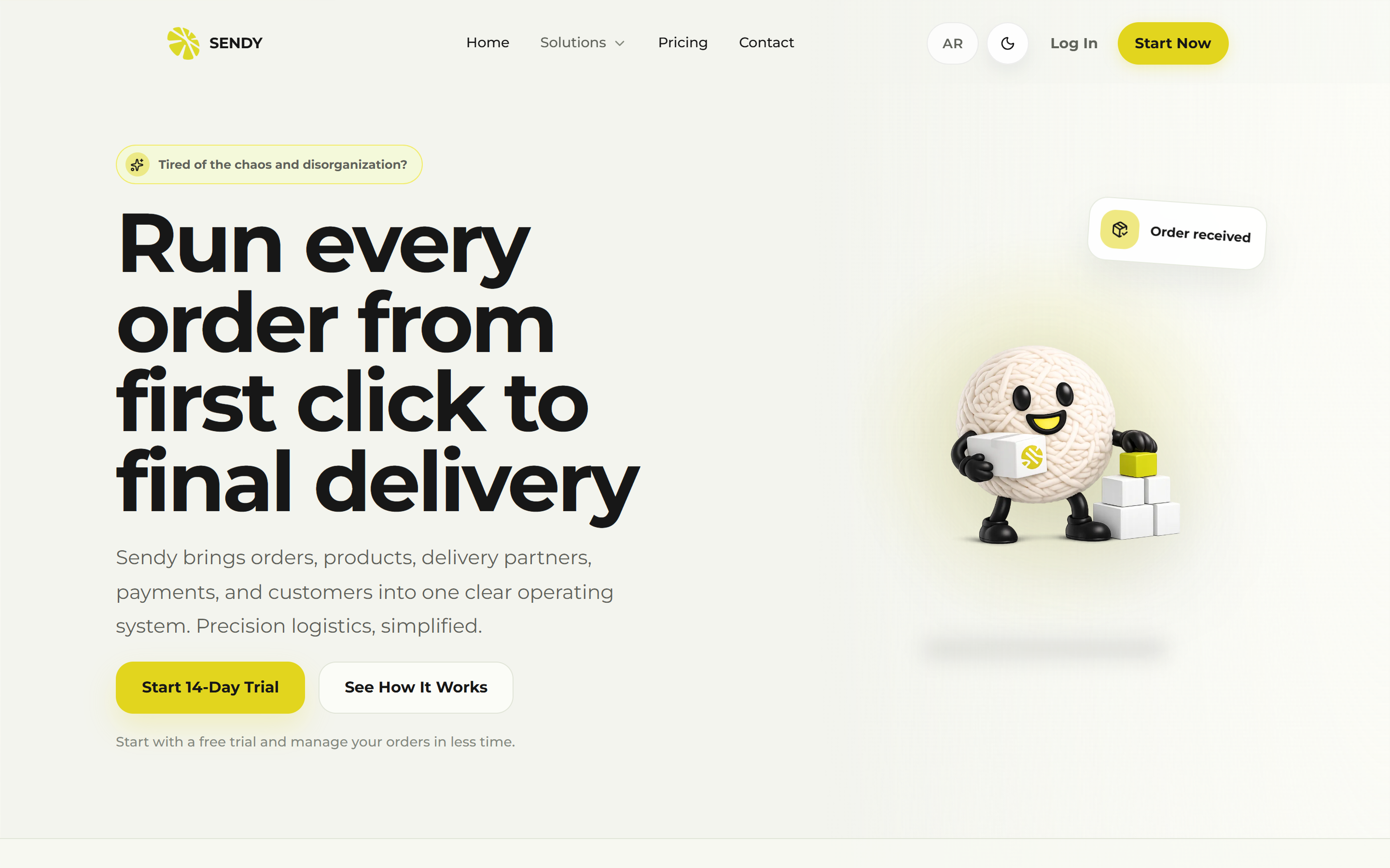 Sendy landing page — run every order from first click to final delivery